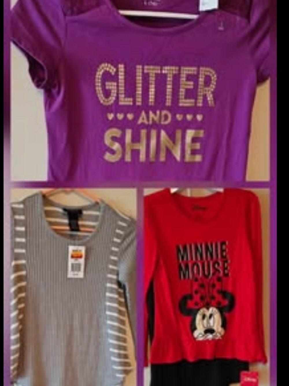 NWT 4 pc LOT girls Disney 2 Pc Outfit, Glitter & Shine Top & Gray top  Sz 12/14
